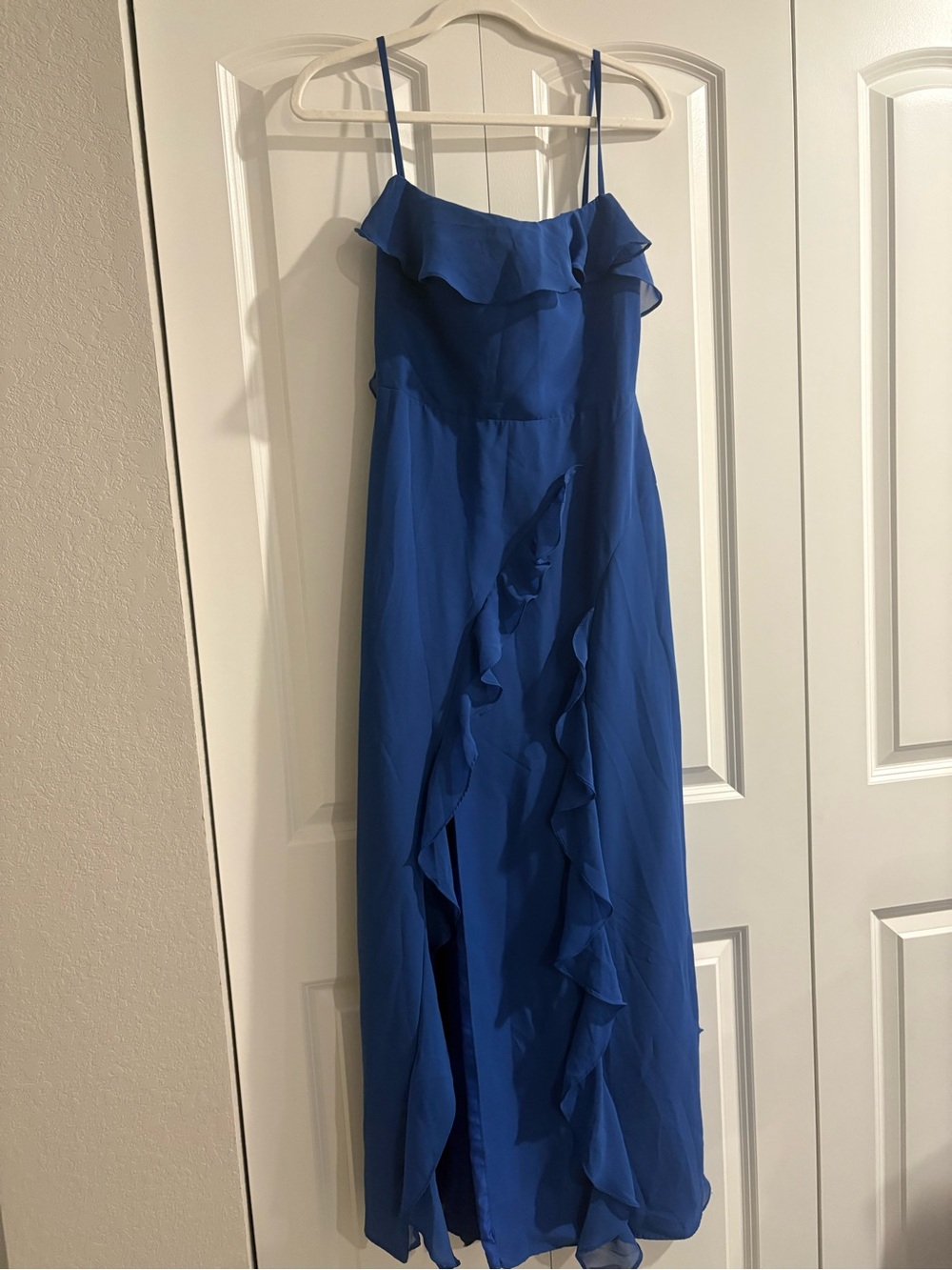 Azazie Blue Ruffle-Trim Maxi Dress Barbie Collab